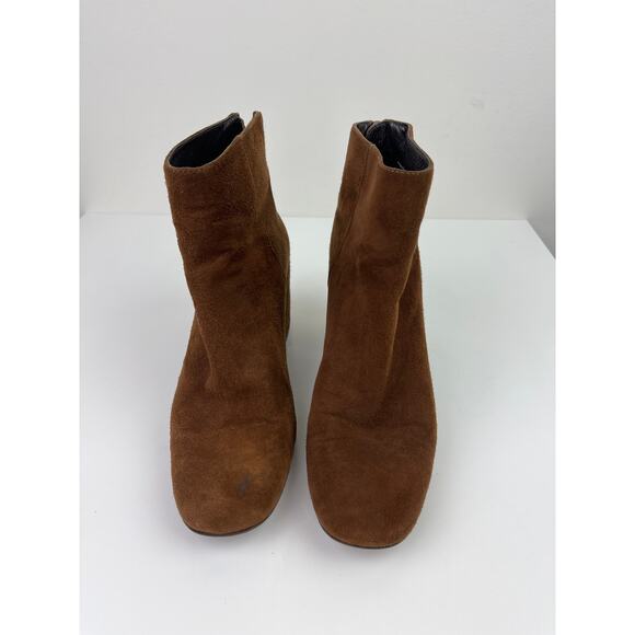 STUART WEITZMAN Bacari Camel Tan Brown Suede Back Zip Pull-On Ankle Booties 5.5 - Picture 4 of 10